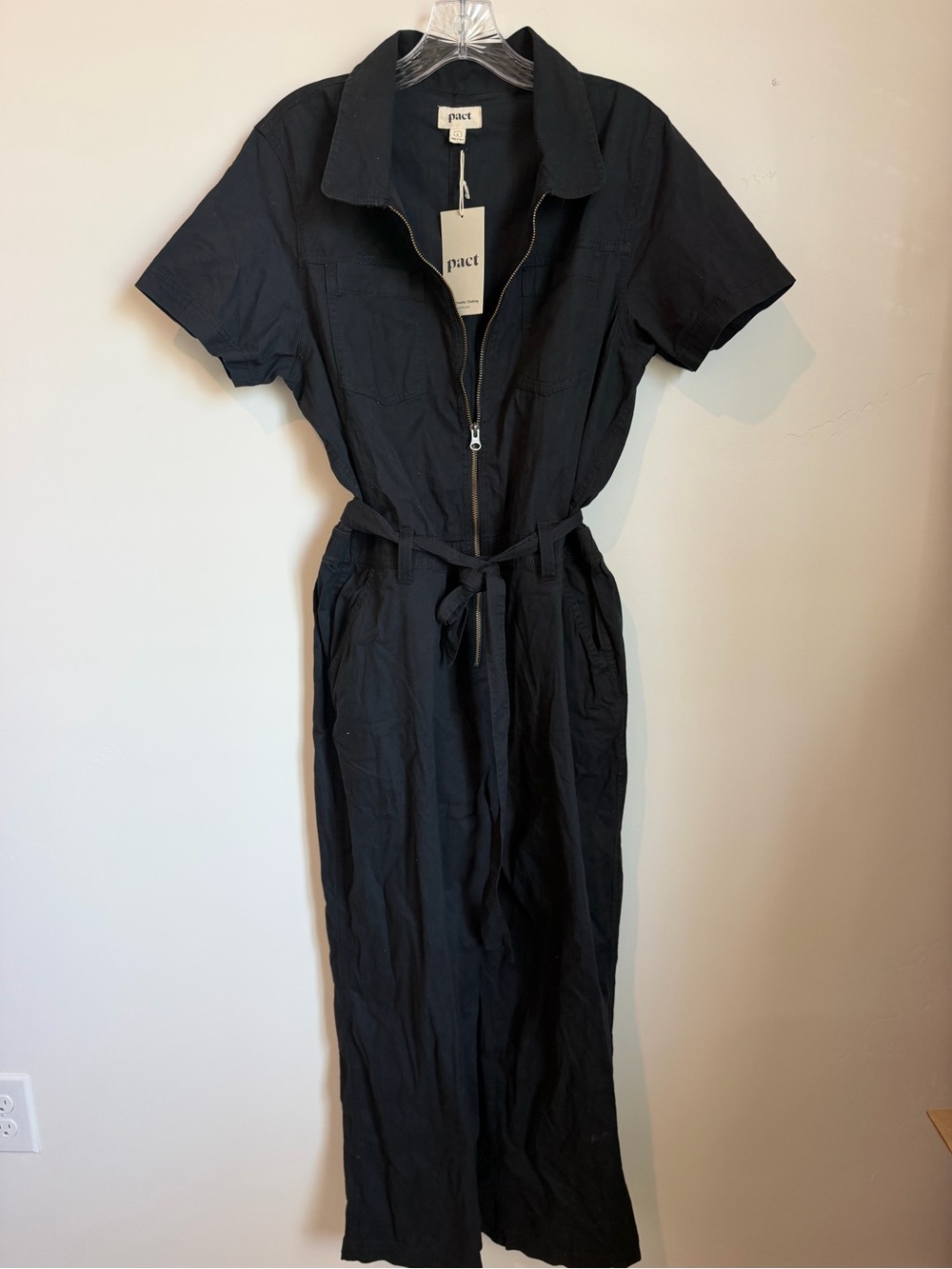 Pact Boukevard French Utility Black Long Jumpsuit Dress with Front Zip
